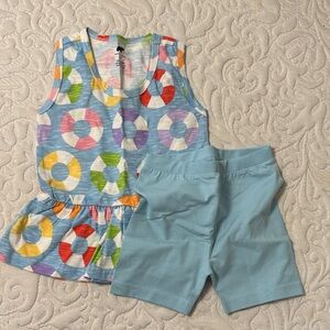 Girls Light Blue Inner Tube Tank Top & Shorts Set with Colorful Lifesaver Print